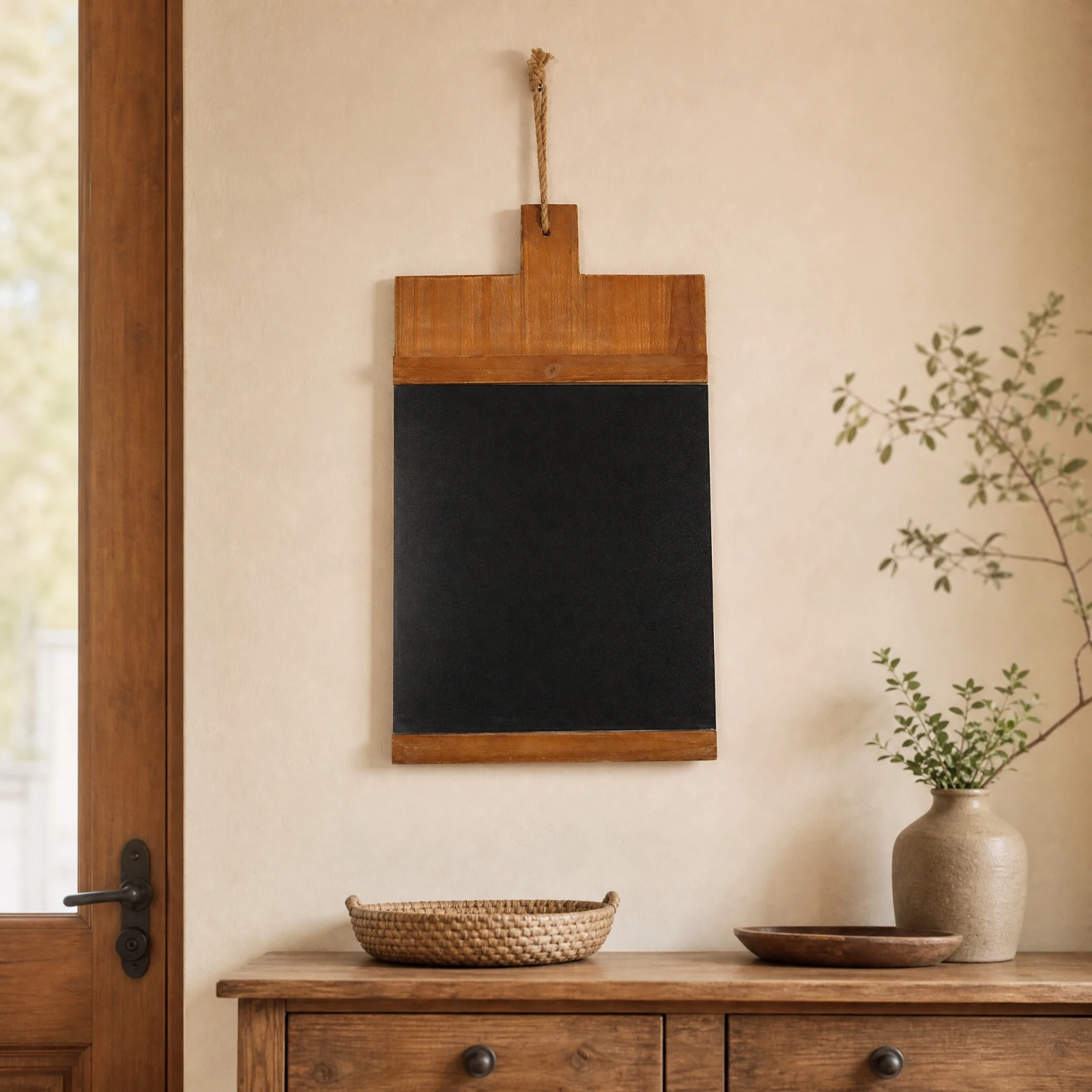 Rectangular Hanging Chalkboard with Wooden Frame Multi-Purpose Vintage Distressed Chalkboard with Rope Hanger Board