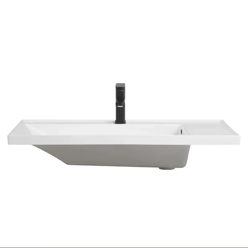 Ceramic integrated basin bathroom cabinet, side widened countertop integrated