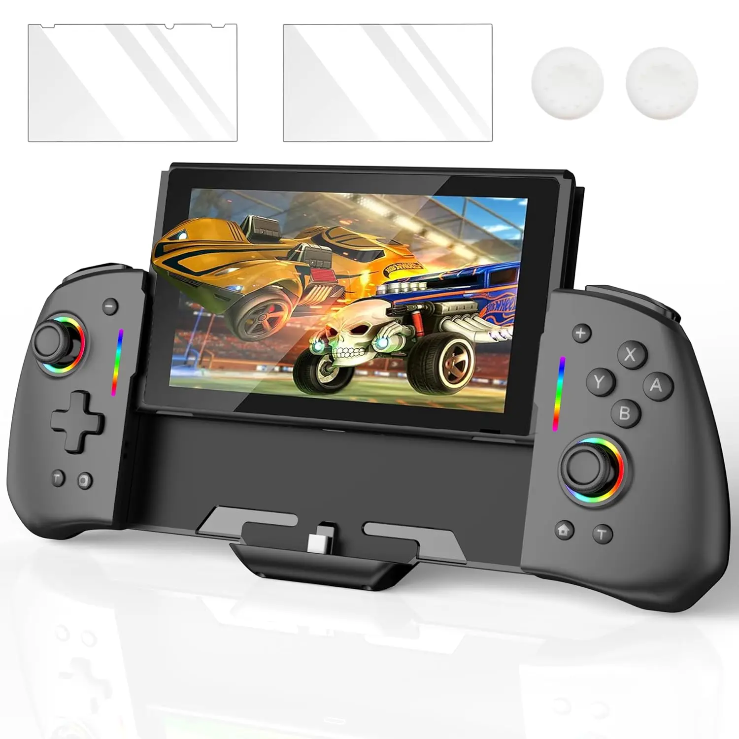 RGB Gamepads For Nintendo Switch/Switch OLED Pro Controller Pro Built-in 6-Axis Gyro Design Handheld Grip Double Motor Vibration