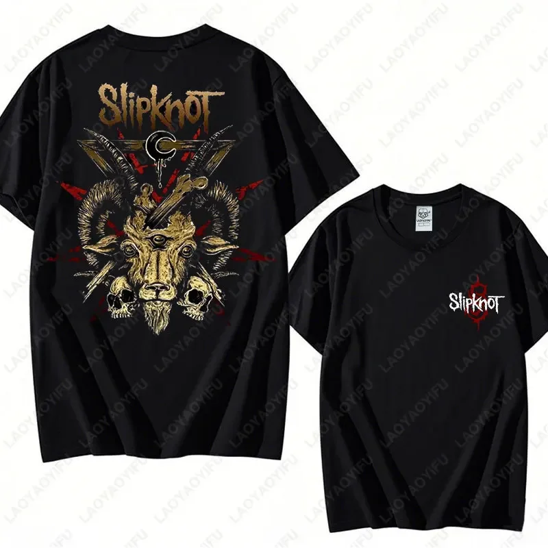 جولة الجحيم تي شيرت المعادن الثقيلة ملابس علوية من القطن رجل روك باند المحملة الرجال Slipknots مزدوجة الوجهين طباعة ملابس النساء الملابس #4