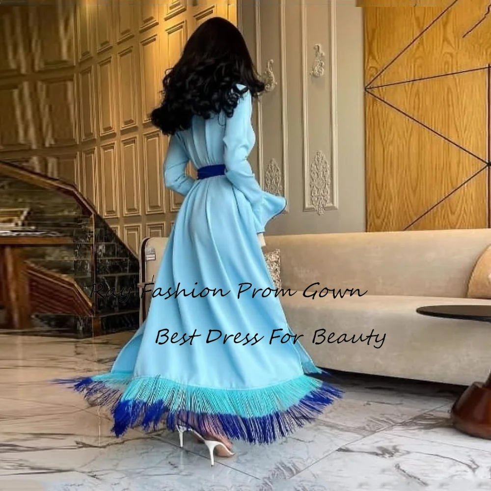 Ray Fashion A Line Evening Dress Classic V Neck With Tassel Customize For Women Formal Occasion Saudi Arabia فساتين سهرة