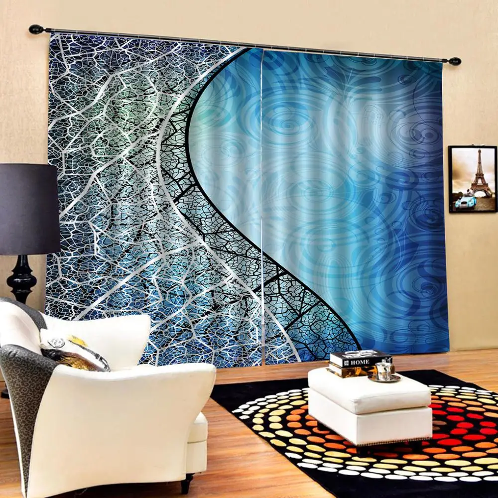 blue curtains Luxury Blackout 3D Curtains For Living room Bedding room Office Decoration curtains