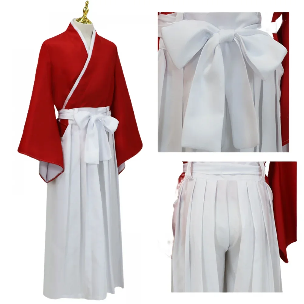 Anime Himura Kenshin Cosplay Costume Male Japanese Samurai Kimono Red Uniform Dress Pants Halloween Carnival Activity Set