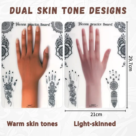 Reusable Henna Tattoo Practice Boards 2pcs Henna Hand Practice Templates for Homemade Henna, Mehendi Heena Beginner
