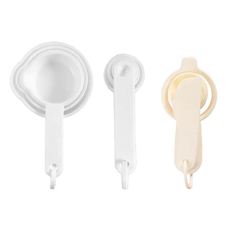 Measuring Cups And Spoons Set 1Set White Plastic Kitchen Tools For Baking Spill Proof Design Easy For Beginners