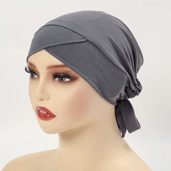 Gekruiste Voorhoofd Caps Vrouwen Innerlijke Hijab Undercap Moslim Zachte Modale Tulband Elastische Band Caps Effen Kleur Onderhoed Underscarf