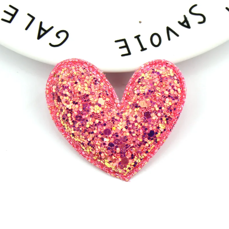 20Pcs 4.5*5cm Glitters Heart Shape Shiny Padded Appliques for Kids BB Clip Hat Decor Ornament and Garment Accessoires wholesale