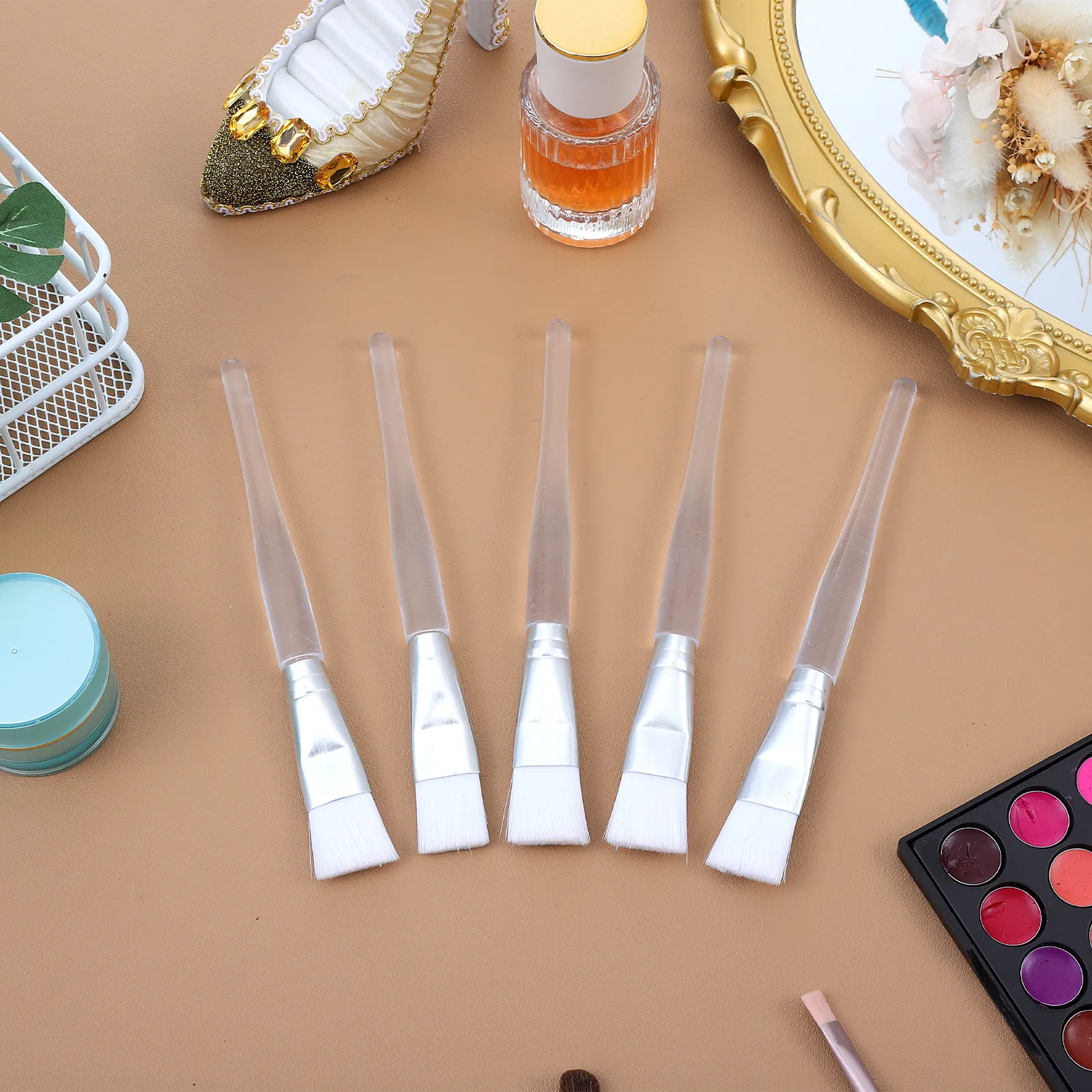 Juego de 5 Brochas para Mascarillas Faciales, Reutilizables, de Nylon con Cerdas Suaves, para Aplicación de Arcilla, Carbón y Crema, Cuidado de la Piel en Salón