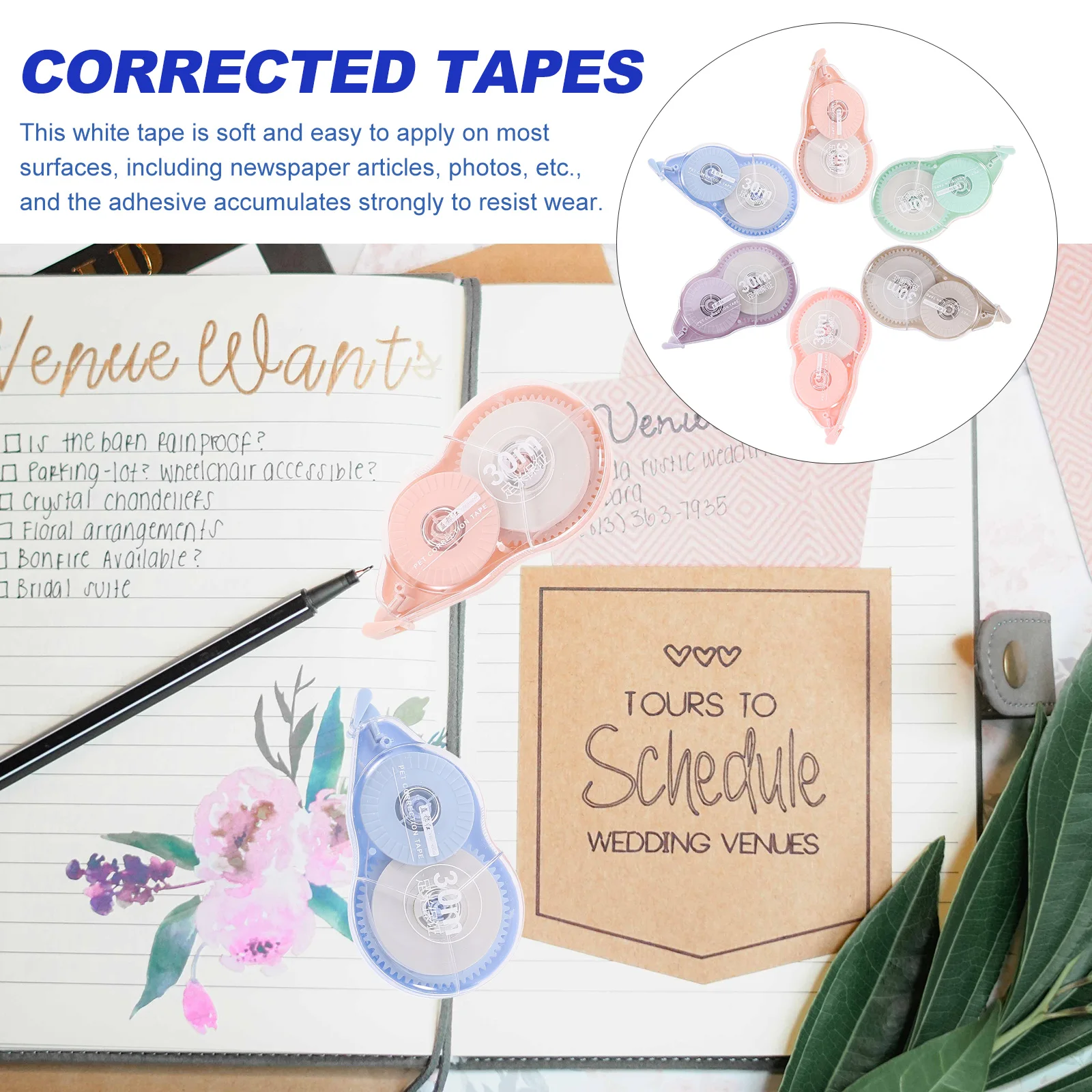 6 шт., белая корректирующая лента, материал PAS, офисные принадлежности, клей, портативный двойной механизм, автоматическая затяжка, скрапбук, поздравление