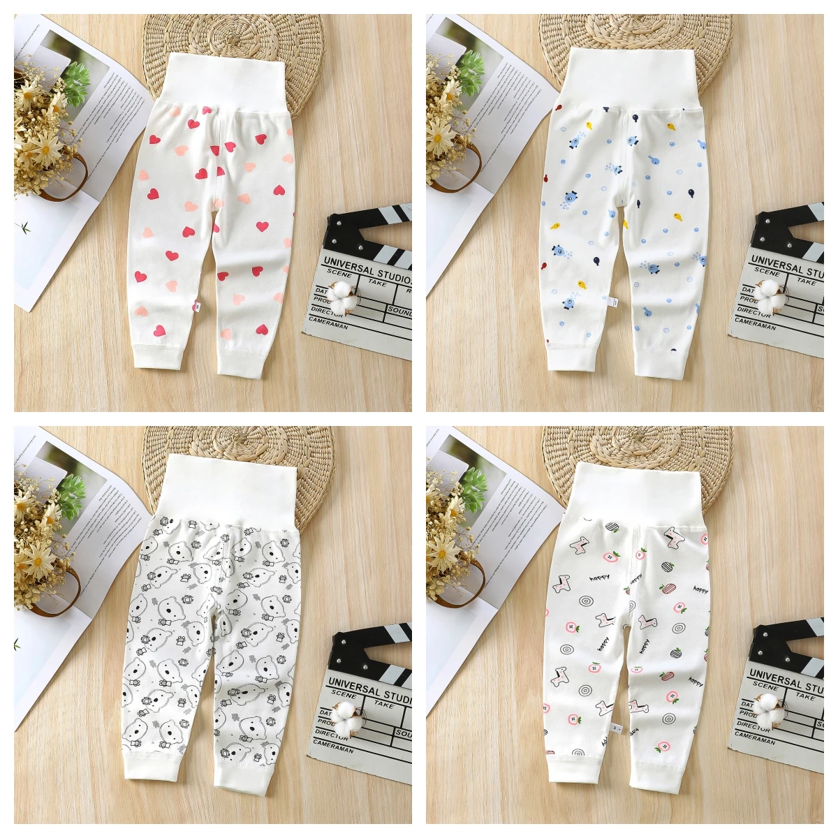 

Весенне-осенняя одежда для малышей, штаны из полипропилена для новорожденных девочек и мальчиков с высокой талией, мягкие хлопковые детские леггинсы с милым принтом, детские брюки