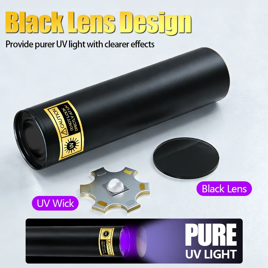365nm UV Black Light Flashlight, Mini Rechargeable Pet Ringworm & Fluorescent Detector, Type-C with 3 Modes, 31g Alloy Shell - view 5
