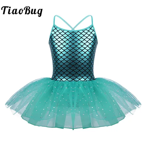 Vestido de Ballet para niñas, leotardos de gimnasia con lentejuelas brillantes, tutú de bailarina, Ropa de baile de hadas, fiesta de baile de sirena