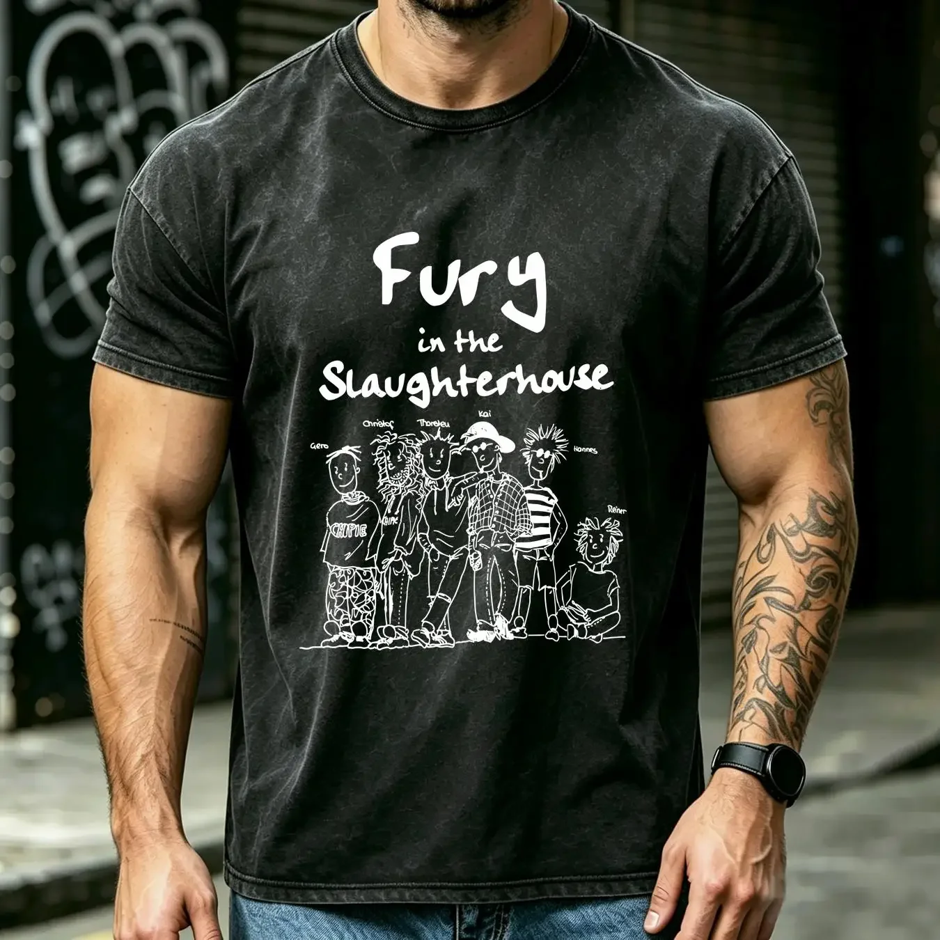 washed T Shirt Vintage 1990s Fury in the Slaughterhouse long sleeves vintage Washed homme Stretched Versatile Stylish