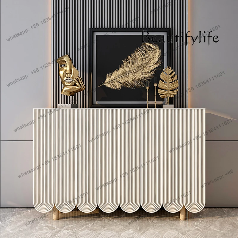 

Italian light luxury solid wood simple white shoe cabinet line entrance cabinet opposite the door household decoration cabinet