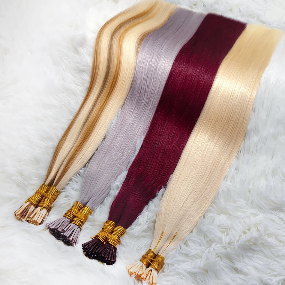 Straight Natural I Tip Fusion Hair Extensions Machine Made Keratin Capsules 100% Real Remy Human Hair Extensions For Women 50g