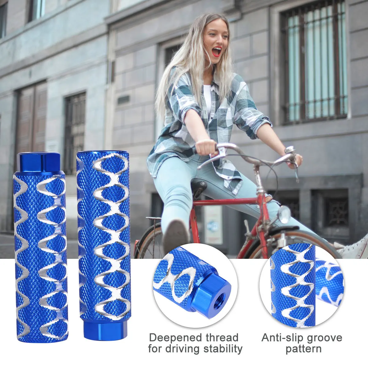 

Aluminum Alloy Bicycle Pedals Sturdy Cylinder Footpegs Wear-Resistant For Mountain Bike Repair Big Hole Blue Color Adults