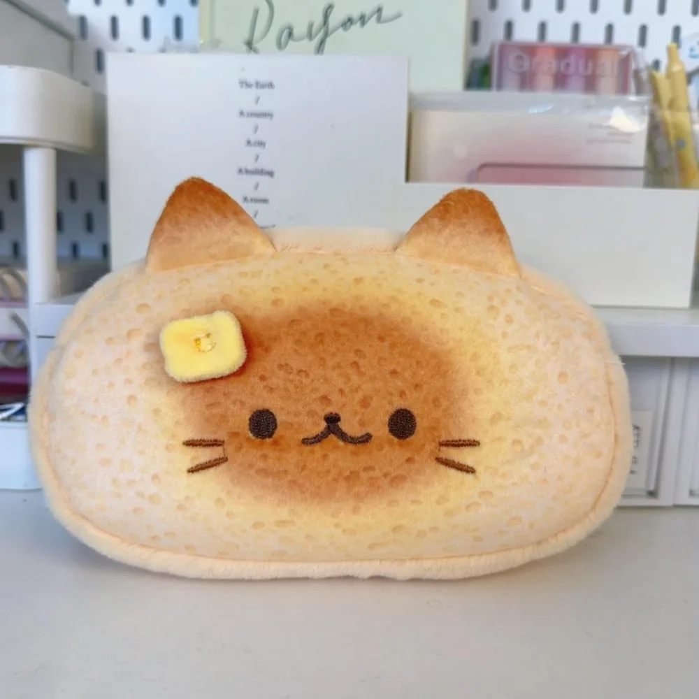 Funny Roast Bread Siamese Cat Pencil Bag Blusher Cat Design Stationery Bag Large Capacity Cute Plush Pencil Bag School