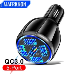 15A 5 Ports USB Car Charger Quick Charge 3.0 Mini LED Fast Charging For iPhone Xiaomi Huawei Mobile Phone Charger Adapter in Car