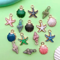 10/15pcs Colorful Enamel Marine Life Charms Alloy Shells, Conches, Starfish Pendants For DIY Jewelry Making Accessories