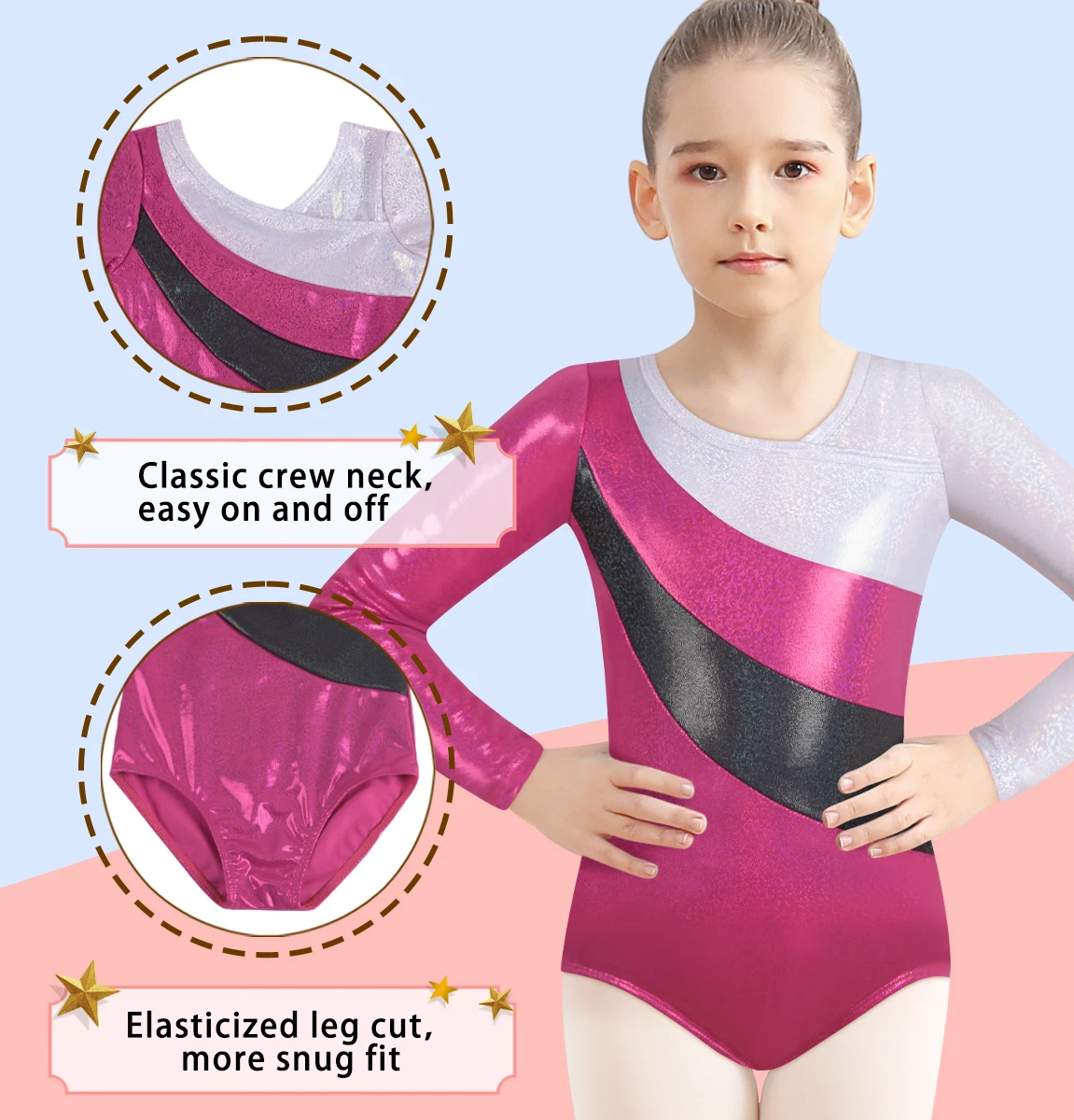 Leotardos de gimnasia para niñas, leotardos de baile brillantes, 2-10 años