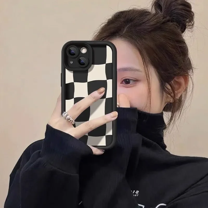 Black White Checkerboard Patter For iPhone Case 16 15 14 13 12 11 Pro XR XS Max 7 8 Plus Shockproof Phone Y2K Girl INS Cover