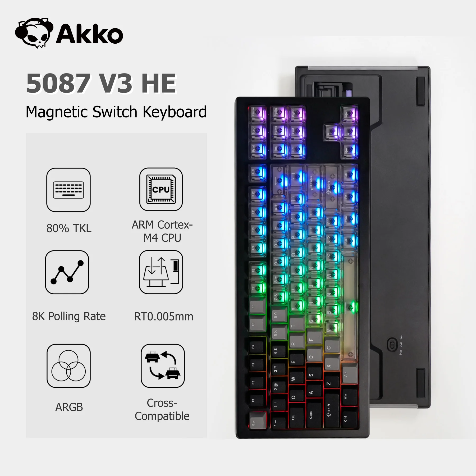 

Akko 5087 V3 HE Keyboard 80% TKL Layout Magnetic Switch Rapid Trigger 0.005mm 8K Polling Rate TypeC Wired Custom Gaming Keyboard