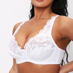 Plus Size verstellbare Spitze dünne Unterwäsche Damen Push-Up-BH große Brustabdeckung B C D DD E F Cup großer Büstenhalter