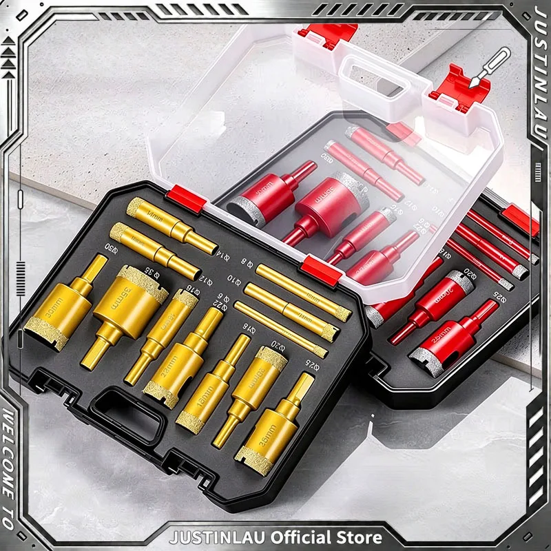JUSTINLAU 12Pcs Brazed Diamond Drill Bit Set 6-35mm Hole Opener for Granite Marble Ceramic Tile & Vitrified Brick Stone Cutting