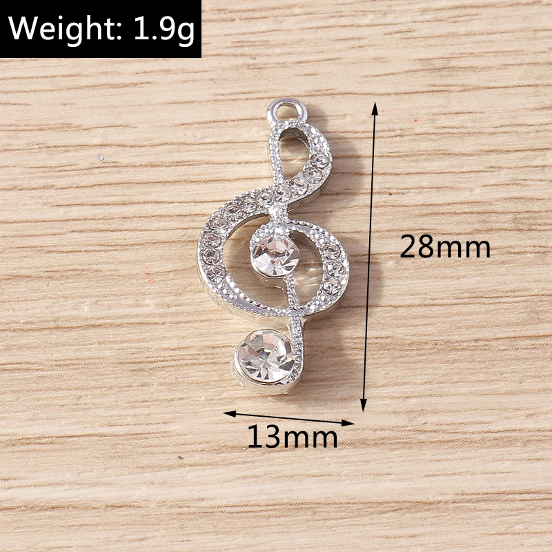 10pcs 13x28mm Cute Crystal Music Note Charms Pendants for Making Women Fashion Earrings Necklaces DIY Keychains Jewelry Findings