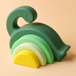 Baby Dinosaur Blocks BPA-Free Silicone Stacker Intellectual Development Creative Color Matching Toys
