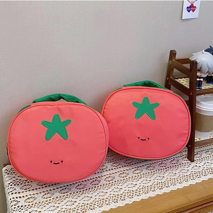 Tomatenförmige, niedliche Kosmetiktasche, wasserdichter tragbarer Make-up-Beutel aus Nylon, einzigartiges Design, Reisewaschtasche, multifunktionale Toilettenartikel-Tasche – Detail 4