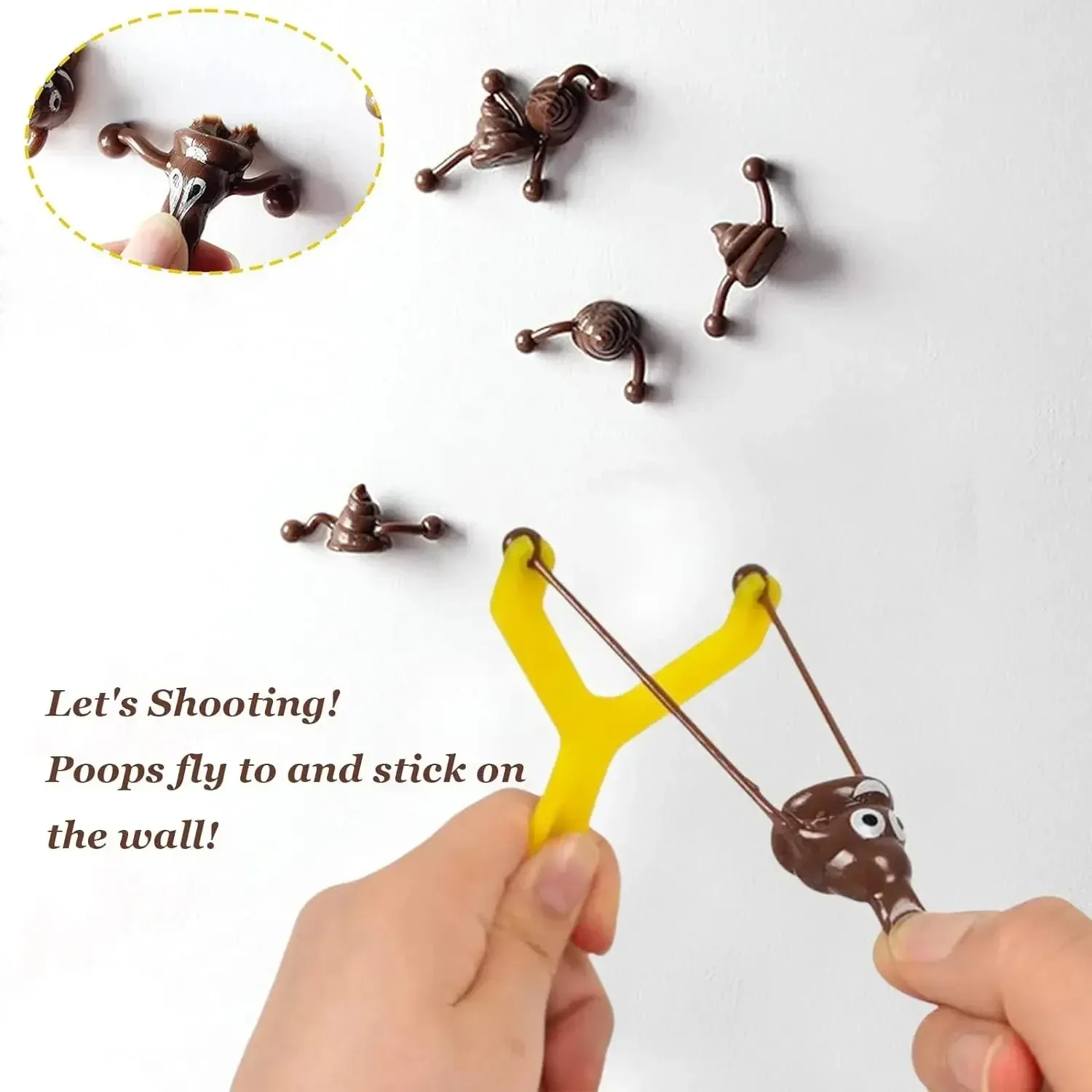 12pcs Mini Rubber Flying Poop Slingshots Smiley Poop Stretch Stress Reliever Adult Party Prank Supplies