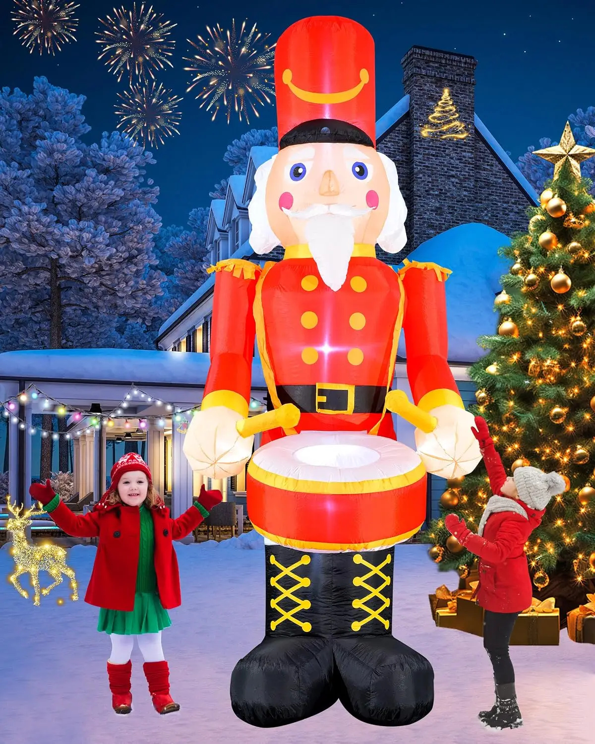 12FT Outdoor Christmas Inflatable Nutcracker with Big Bass Built-in LEDs Giant Christmas Outdoor Holiday Decorations