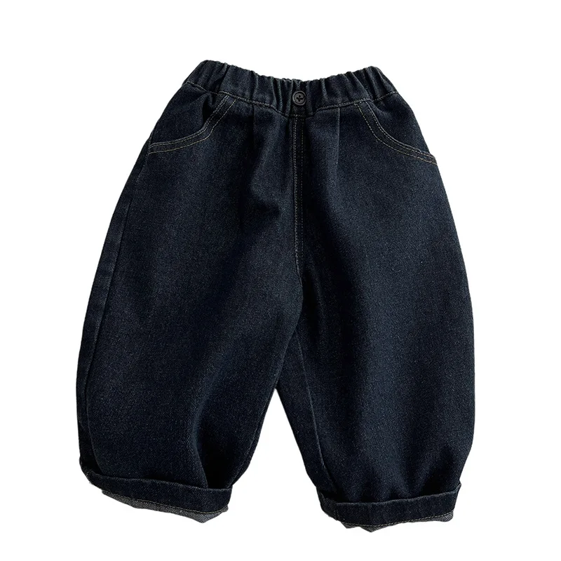 Boys Solid Straight Pants 2024 Autumn New Baby Girl Vintage Denim Trousers Cotton Toddler Versatile Loose Jeans Infant Clothes