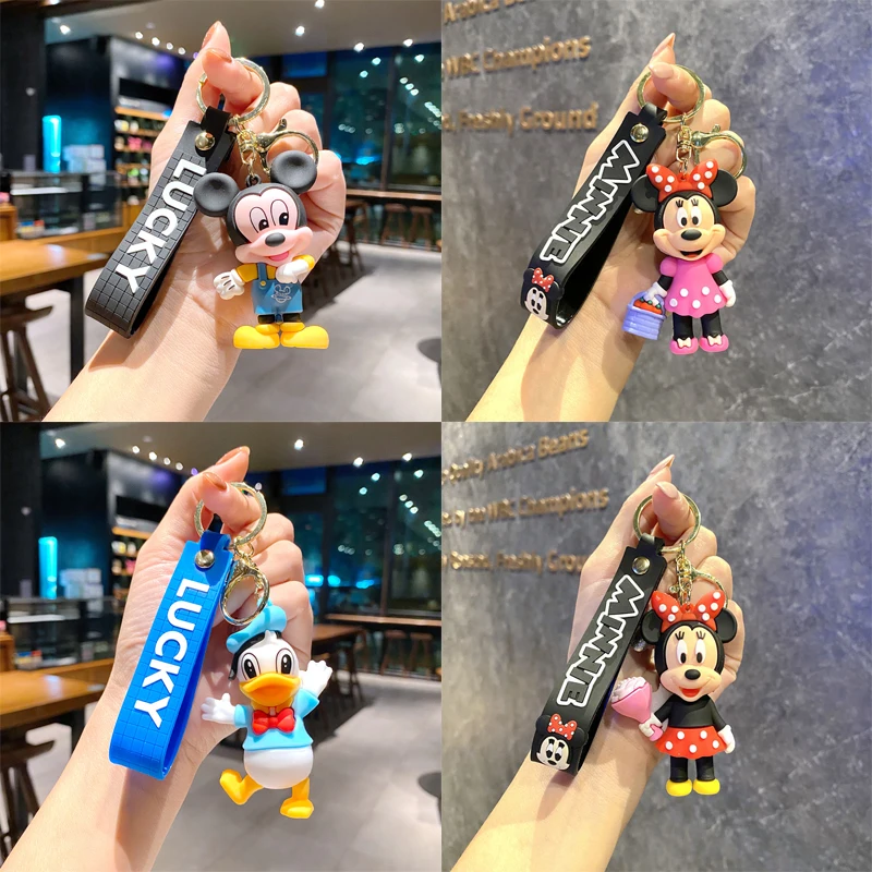 Fashion Boys Girls Keyring Anime Cartoon Disney Mickey Minnie Donald Duck Tigger Car Keychain Cute Schoolbag Bag Pendant Gift