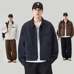 Men Japanese Korean Streetwear Fashion Vintage Loose Casual Cotton Cargo Jacket Cityboy Spring Autumn Coat Outerwear