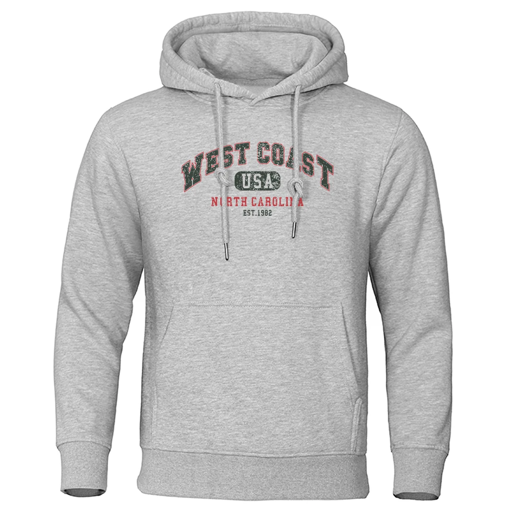 West Coast Usa North Carolina Est.1982 Hoodie Mens Hip Hop Fashion Streetwear Casual Warm Clothing Loose Pullovers Men Hoodies