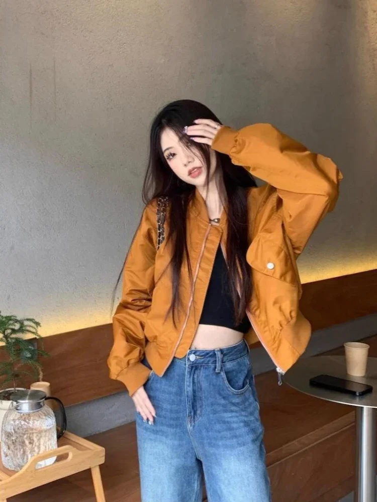 ​ Chaqueta de vuelo americana Vintage para mujer, Top corto de diseño holgado, ropa de calle elegante para primavera y otoño 2025 ​