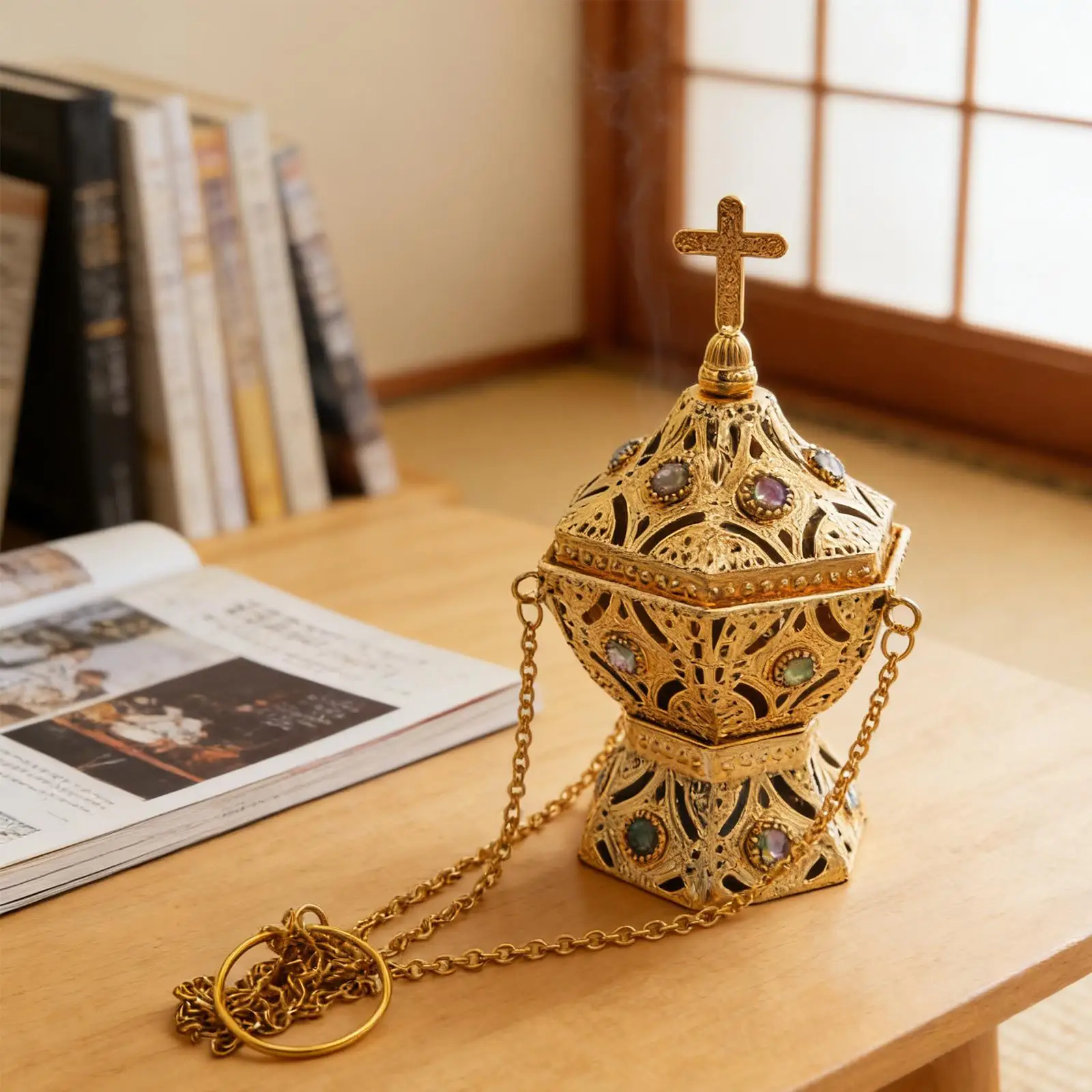 Fragrant Metal Burner Decor Gold Incense Holder Ornament for Meditation Prayer Yoga Room