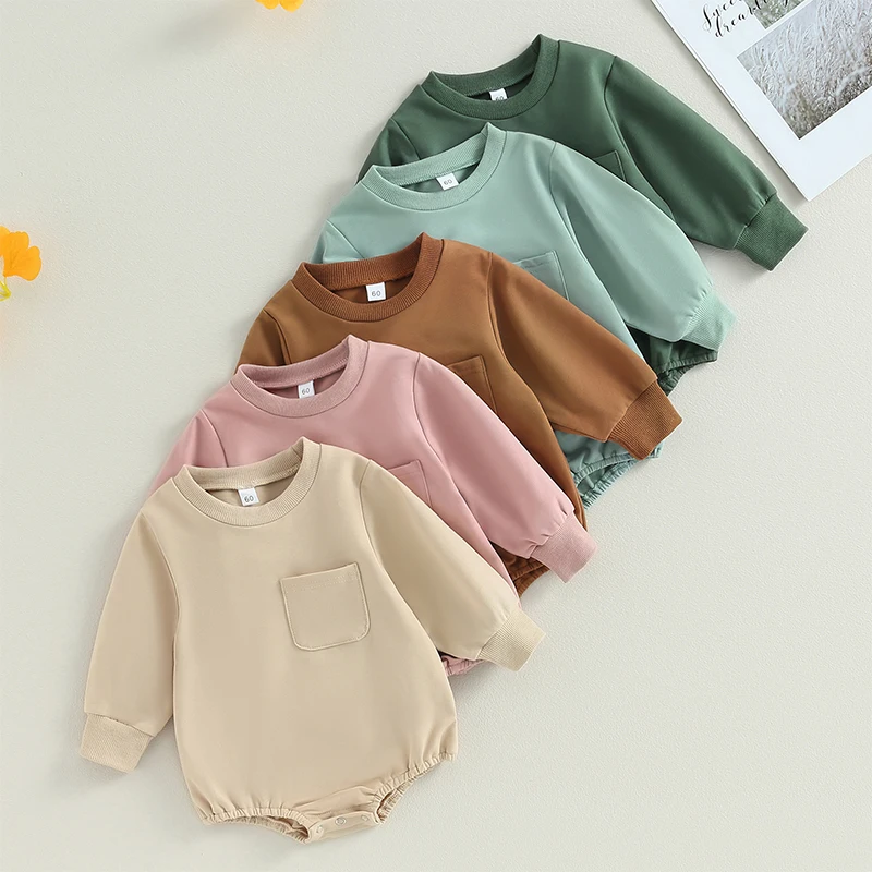 

2023-05-27 Lioraitiin 0-24M Newborn Baby Boy Girl Sweatshirt Bodysuit Solid Long Sleeve Jumpsuit Cute Clothes