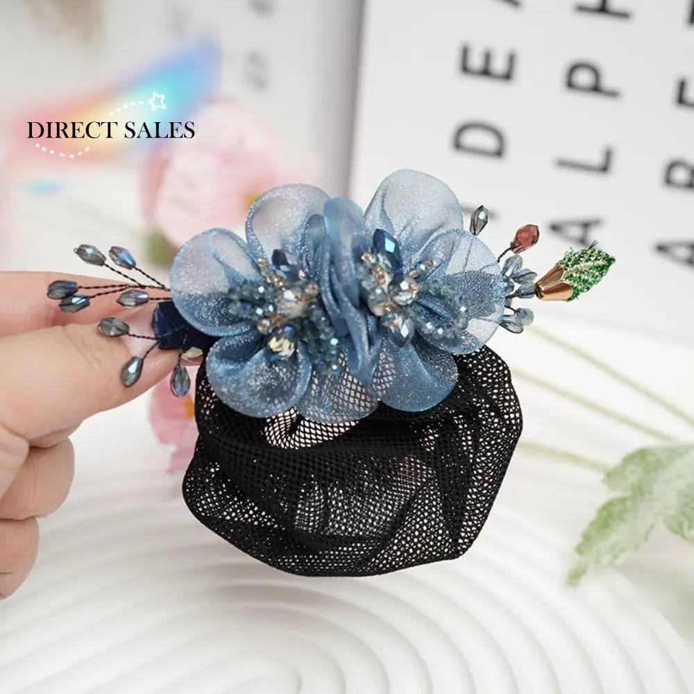 

Vintage Sweet Korean Bun Snood Exquisite Hair Clip Flower Hair Bun Crystal Ponytail Clip Hairgrips Cover Net For Girls