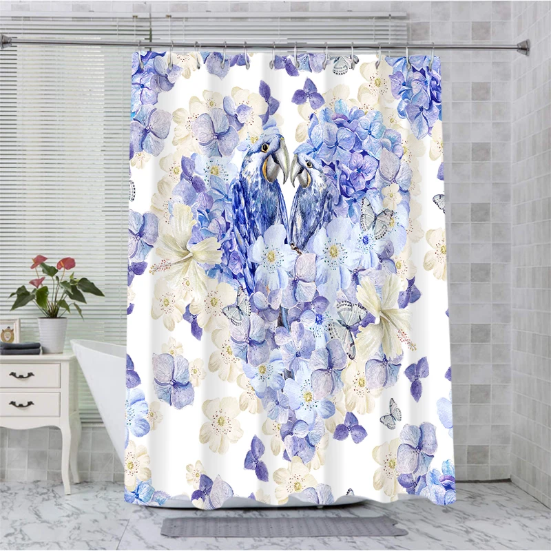 Floral With Animal Shower Curtain Simple Bath Sets Waterproof Non-Slip Bathroom Rug Toilet U  With 12 Hooks Home Deco Free Ship