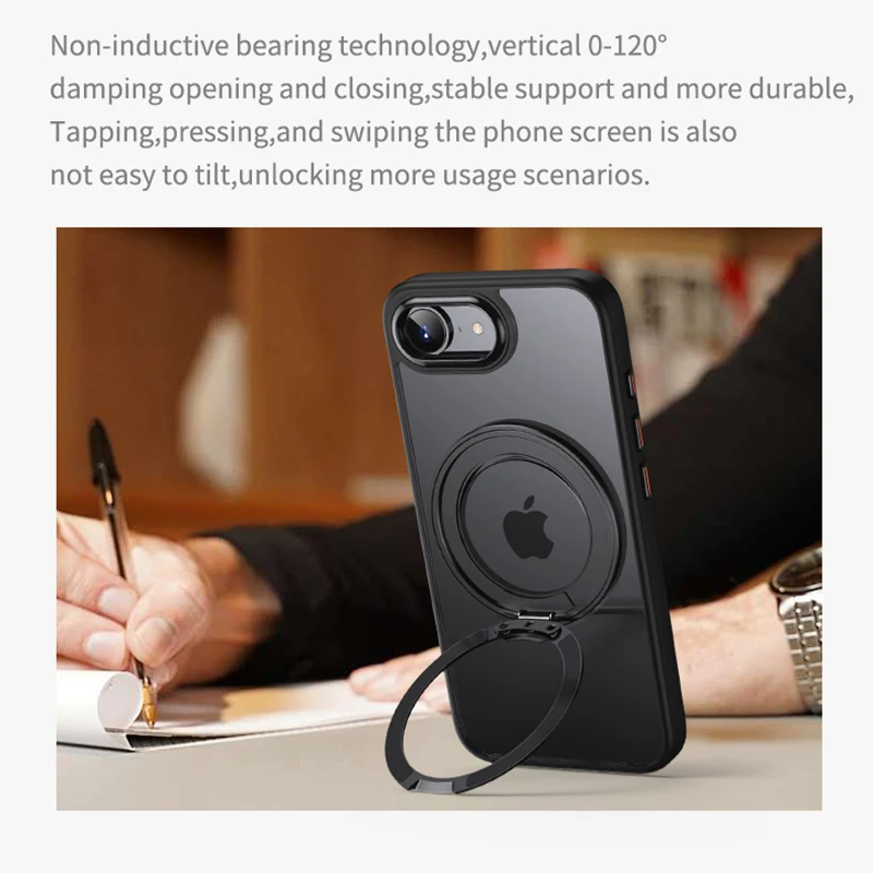 KEYSION Odporne na wstrząsy przezroczyste etui z MagSafe do iPhone 17e 16e 360 °   Magnetyczny stojak pierścieniowy, bezprzewodowe ładowanie, matowa przezroczysta obudowa — zdjęcie produktu 6