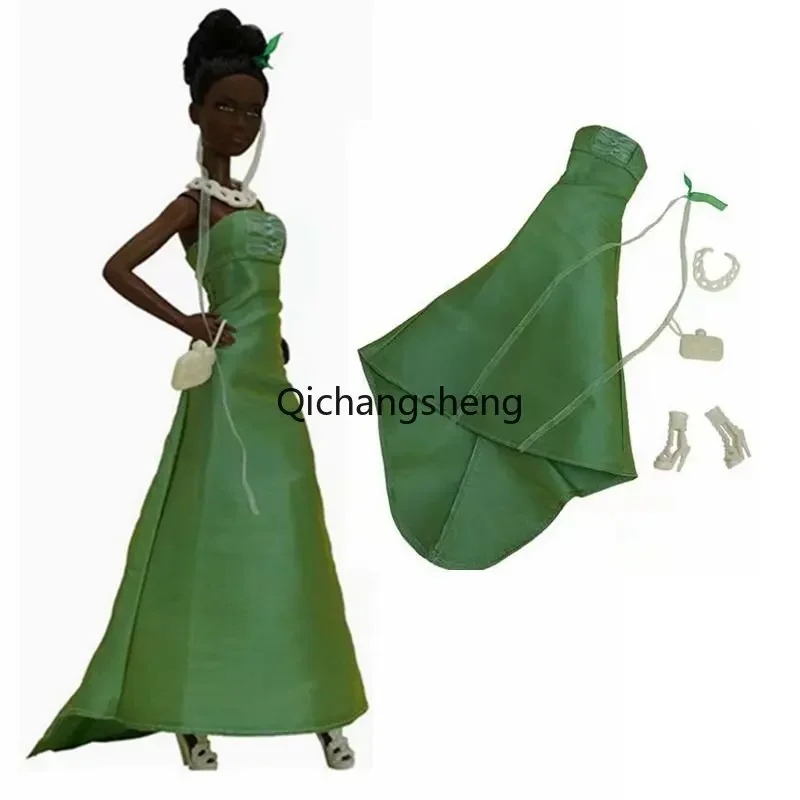 Green 1/6 BJD Doll Clothes For Barbie Outfits For Barbie Dress Evening Gown Shoes Bag 11.5