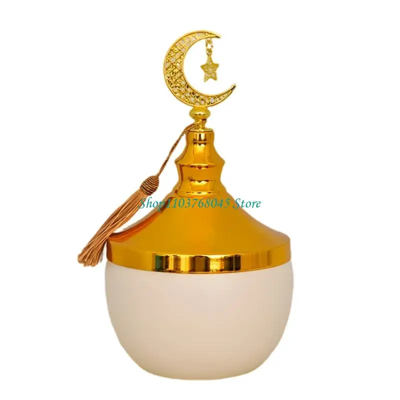 R53F Stylish Middle East Ramadans Covered Storage Jar with Lid for Candy Dry Fruit Jewelry Box Muslims Festivals Decors