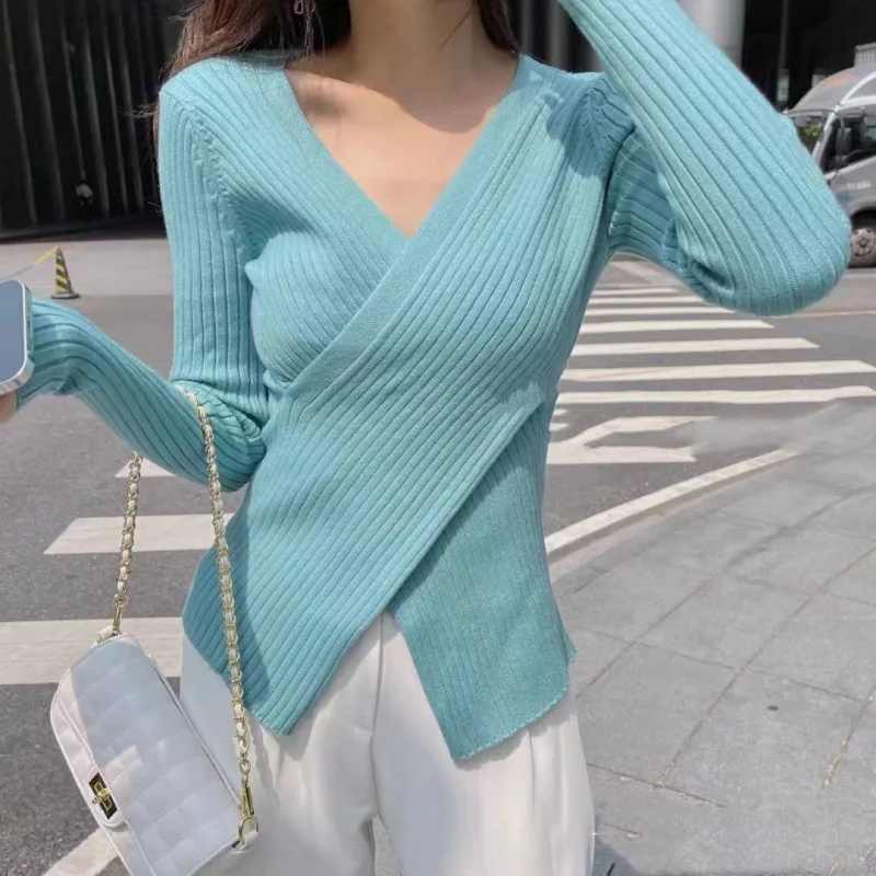 

MRMT 2024 Brand New Women's Niche Knitted Bottoming Shirt Cross All-Match Long-Sleeved Slimming Tops For Femle