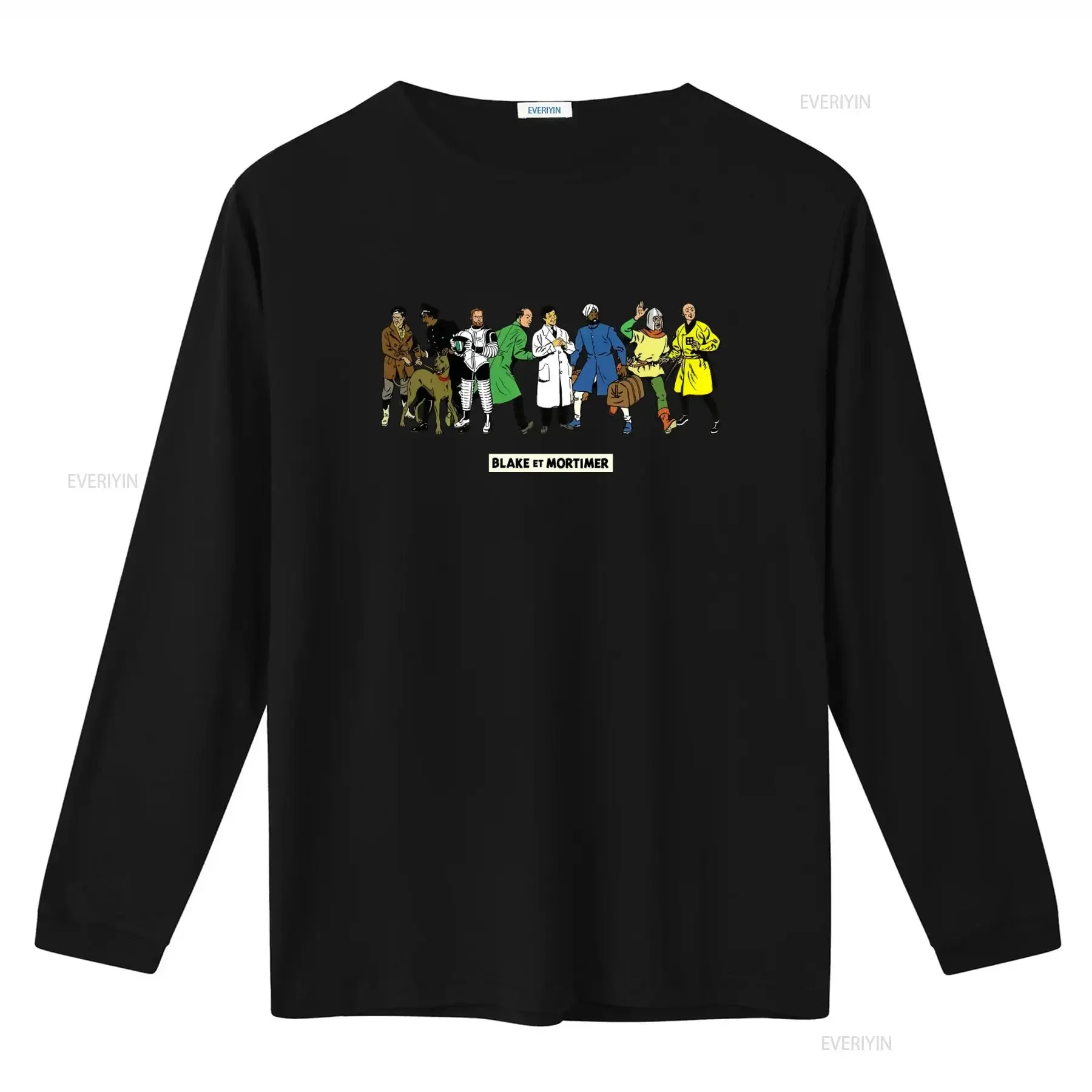 100 Cotton Blake And Mortimer Characters T Shirt Blue Stylish Comfortable vintage Washed Stretched streetwear