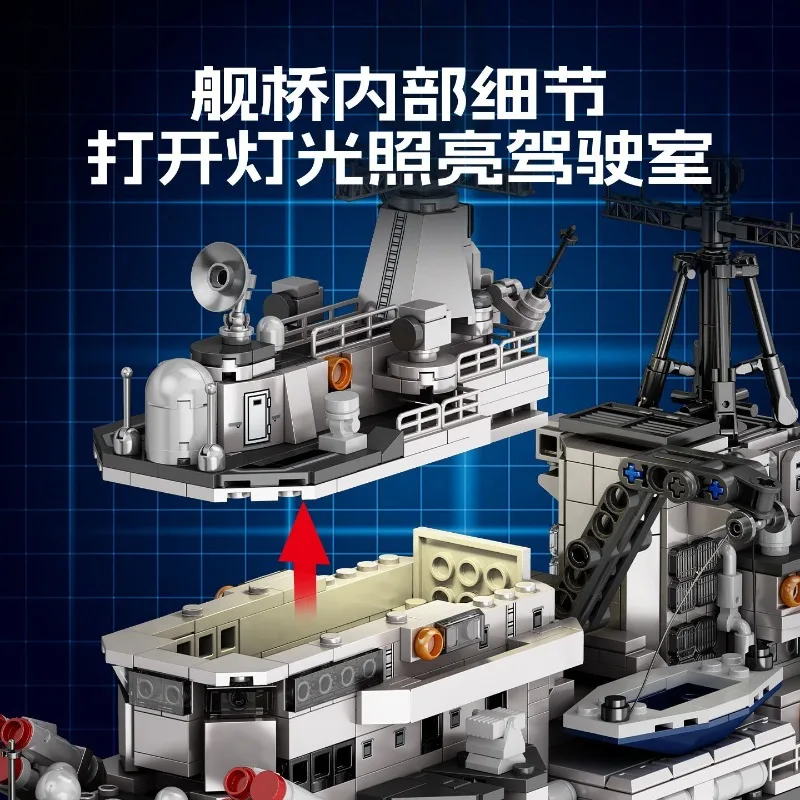 Nuevo SEMBO BLOCK 956, destructor moderno, versión transparente, portaaviones, bloques de construcción militares, juego de ladrillos para regalo para niños