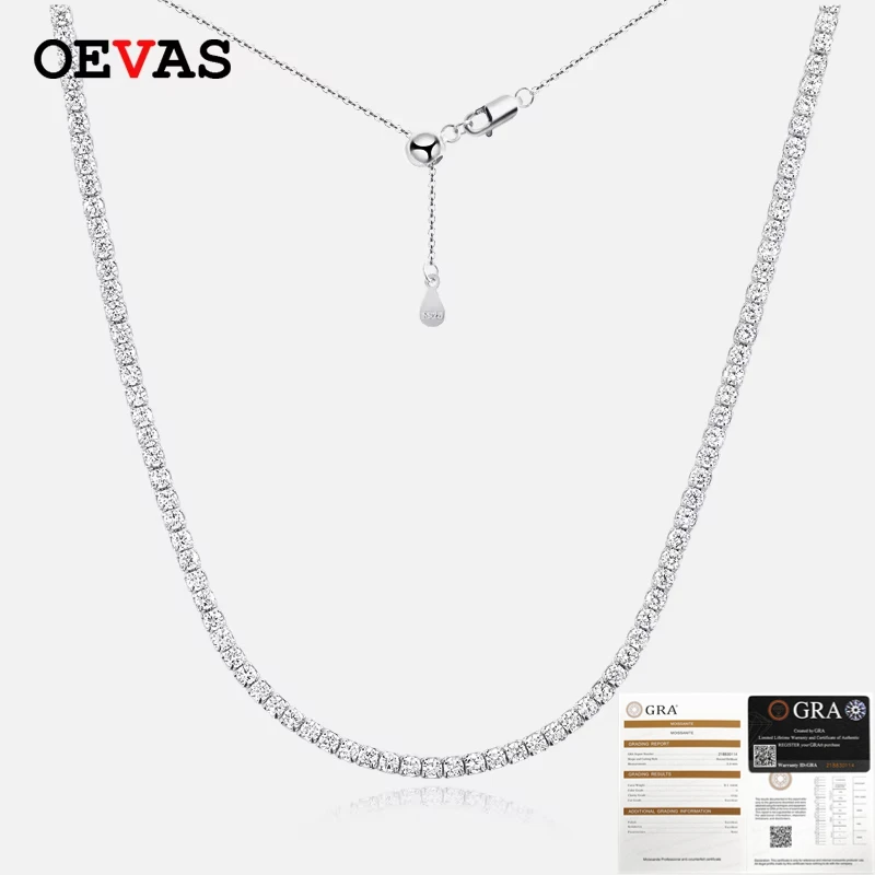 

OEVAS 100% стерлинговое серебро 925 пробы с четырьмя когтями D, полное муассанитовое ожерелье для женщин, теннисная цепочка, позолоченное ожерелье 18 карат, тонкое