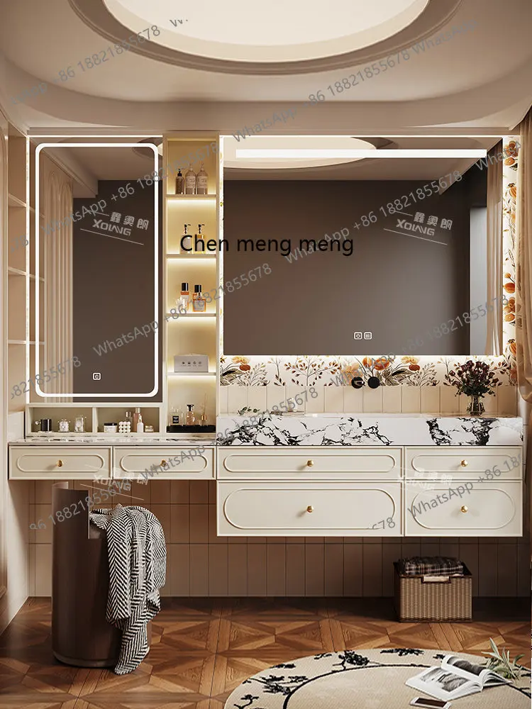 

French retro oak bathroom cabinet dresser integrated cabinet combination master bathroom